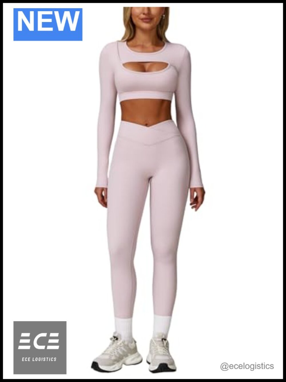 Women's 2 Piece Workout Set Long Sleeve Cutout Crop Top High Waist Leggings